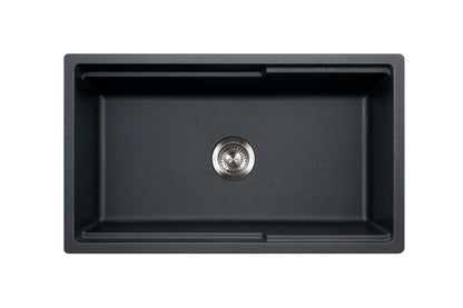 Houzer Quartztone 33" Apron Front Farmhouse Granite Composite Workstation Kitchen Sink with Accessories - W-133