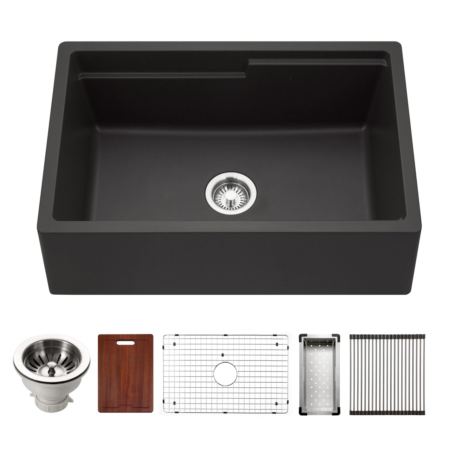 Houzer Quartztone 30 inch Apron Front Farmhouse Granite Workstation Kitchen Sink with Accessories- W-130