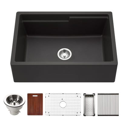 Houzer Quartztone 30 inch Apron Front Farmhouse Granite Workstation Kitchen Sink with Accessories- W-130