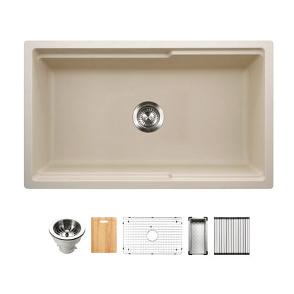 Houzer Quartztone 33" Apron Front Farmhouse Granite Composite Workstation Kitchen Sink with Accessories - W-133