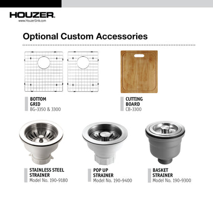 Houzer Bellus 33 inch Stainless Steel Drop-in Topmount 1-hole 60/40 Double Bowl Kitchen Sink with Strainer & Grids - BCD-3322