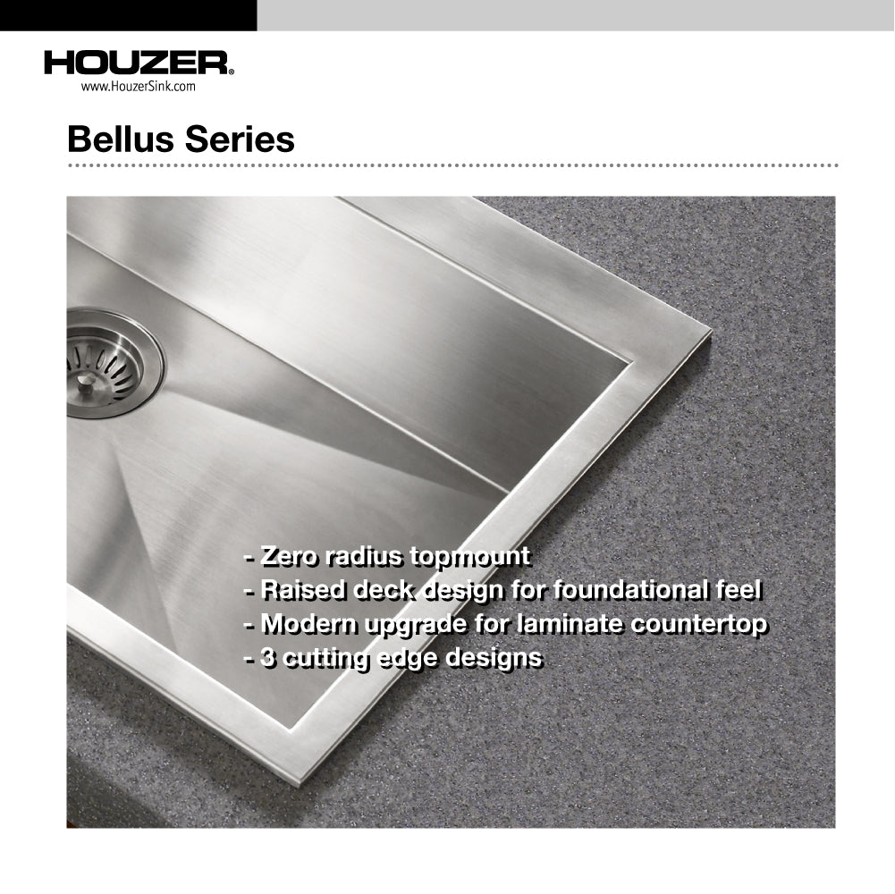 Houzer Bellus 25 inch Stainless Steel Drop-in Topmount 1-hole Single Bowl Kitchen Sink with Strainer & Grid - BCS-2522