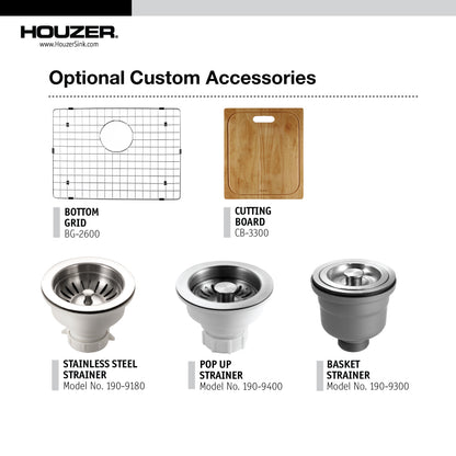 Houzer Bellus 25 inch Stainless Steel Drop-in Topmount 1-hole Single Bowl Kitchen Sink with Strainer & Grid - BCS-2522