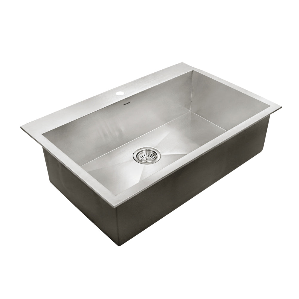 Houzer Bellus 33 inch Stainless Steel Drop-in Topmount 1-hole Single Bowl Kitchen Sink with Strainer & Grid - BLS-3322