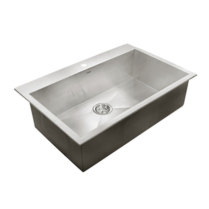 Houzer Bellus 33 inch Stainless Steel Drop-in Topmount 1-hole Single Bowl Kitchen Sink with Strainer & Grid - BLS-3322