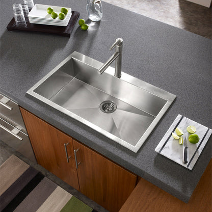Houzer Bellus 33 inch Stainless Steel Drop-in Topmount 1-hole Single Bowl Kitchen Sink with Strainer & Grid - BLS-3322