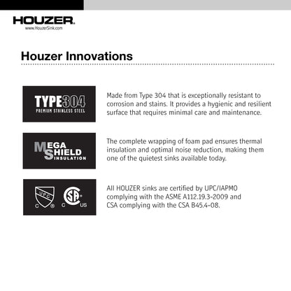Houzer Bellus 33 inch Stainless Steel Drop-in Topmount 1-hole Single Bowl Kitchen Sink with Strainer & Grid - BLS-3322
