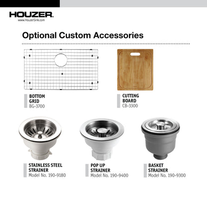 Houzer Bellus 33 inch Stainless Steel Drop-in Topmount 1-hole Single Bowl Kitchen Sink with Strainer & Grid - BLS-3322