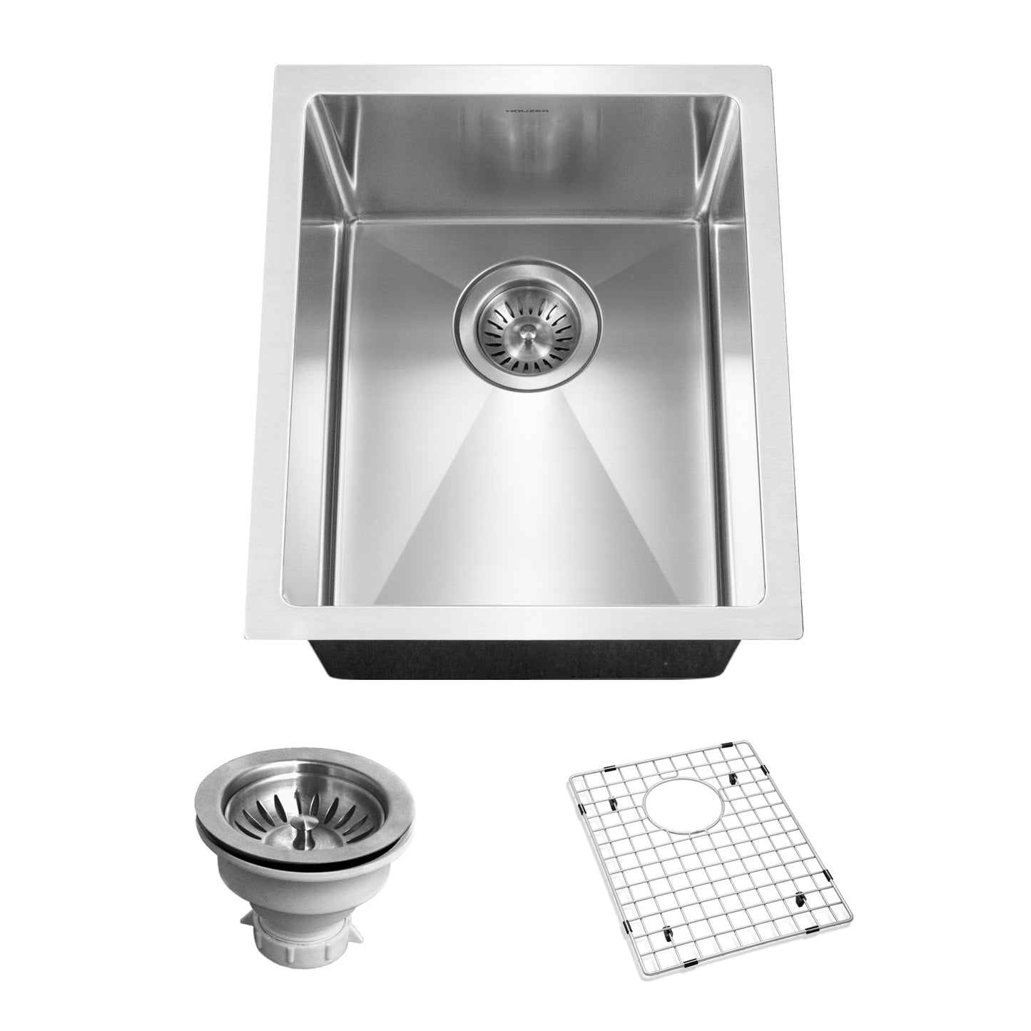 Houzer Savior 12 inch Stainless Steel Undermount Kitchen Bar Sink with Strainer & Grid - CNB-1200