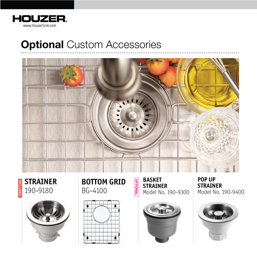 Houzer Savior 12 inch Stainless Steel Undermount Kitchen Bar Sink with Strainer & Grid - CNB-1200