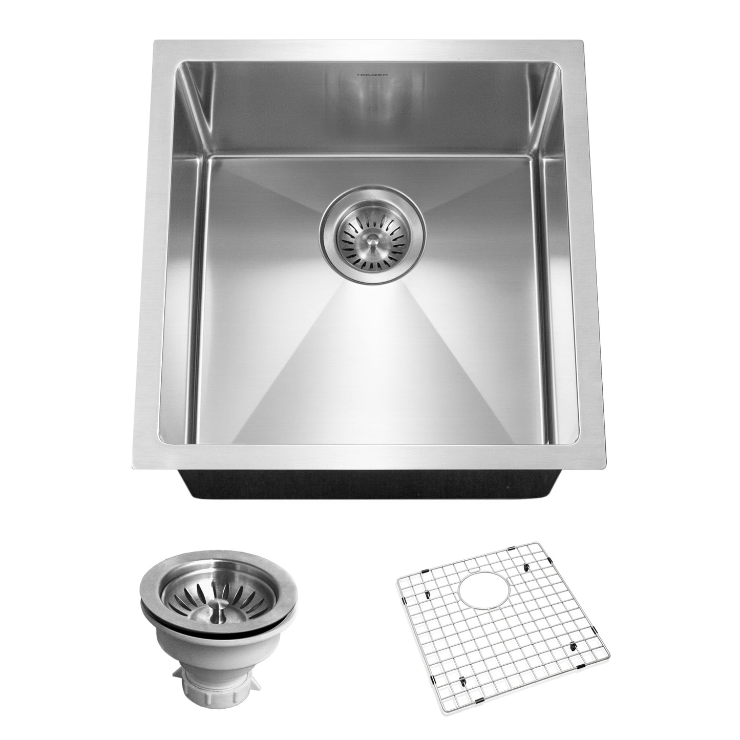 Houzer Savior 17 inch Stainless Steel Undermount Medium Bowl Kitchen Bar Sink with Strainer & Grid - CNR-1700