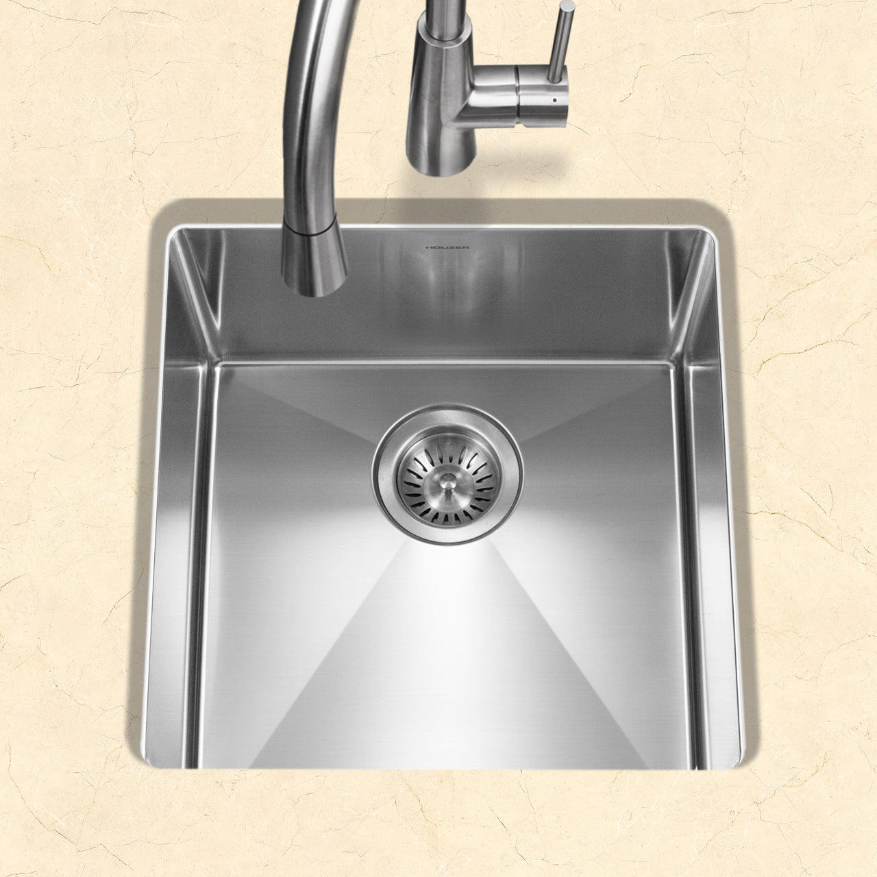 Houzer Savior 17 inch Stainless Steel Undermount Medium Bowl Kitchen Bar Sink with Strainer & Grid - CNR-1700