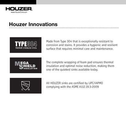 Houzer Savior 17 inch Stainless Steel Undermount Medium Bowl Kitchen Bar Sink with Strainer & Grid - CNR-1700