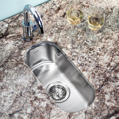 Houzer Club 10 inch Stainless Steel Undermount Compact Single Bowl Bar Sink with Strainer - CS-1105-1