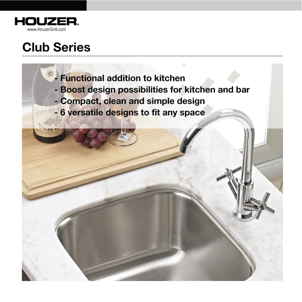 Houzer Club 10 inch Stainless Steel Undermount Compact Single Bowl Bar Sink with Strainer - CS-1105-1