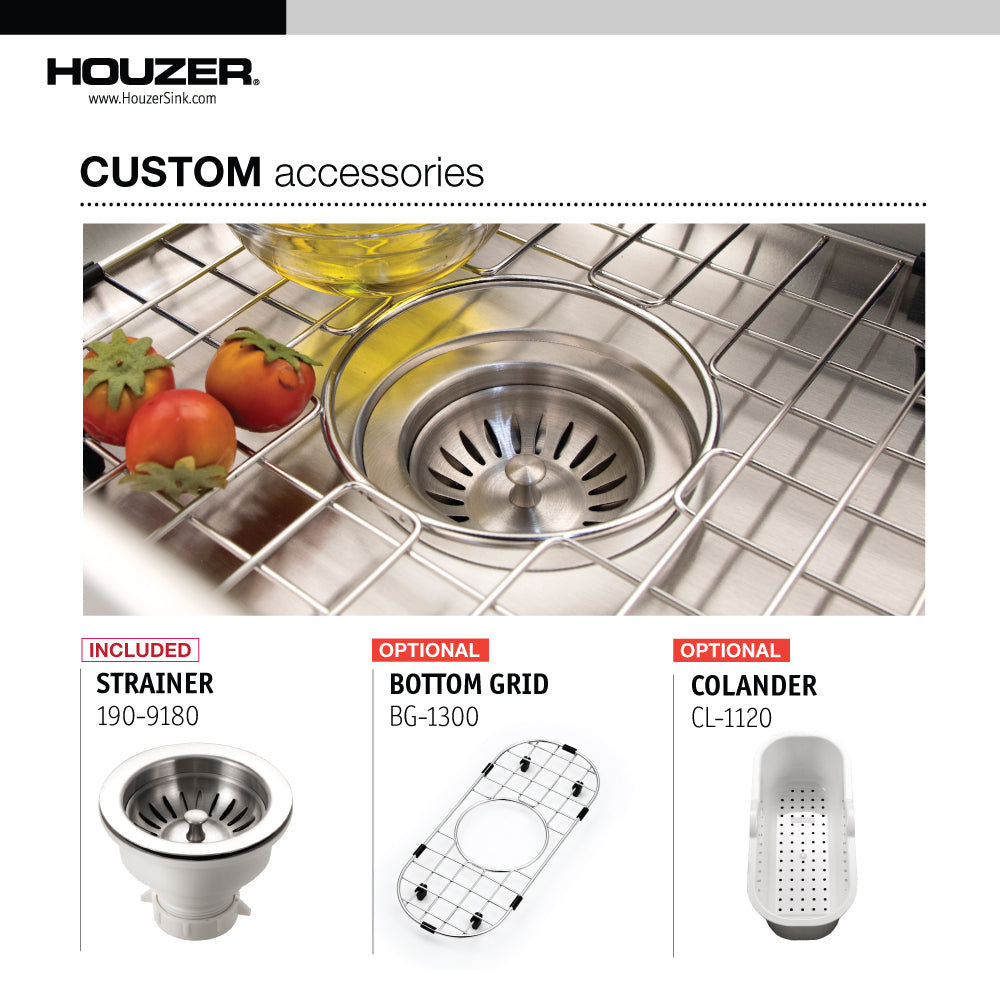 Houzer Club 10 inch Stainless Steel Undermount Compact Single Bowl Bar Sink with Strainer - CS-1105-1