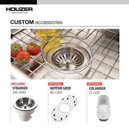 Houzer Club 10 inch Stainless Steel Undermount Compact Single Bowl Bar Sink with Strainer - CS-1105-1