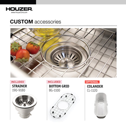 Houzer Club 10 inch Stainless Steel Undermount Compact Bar and Prep Sink with Strainer & Bottom Grid - CS-1105-C