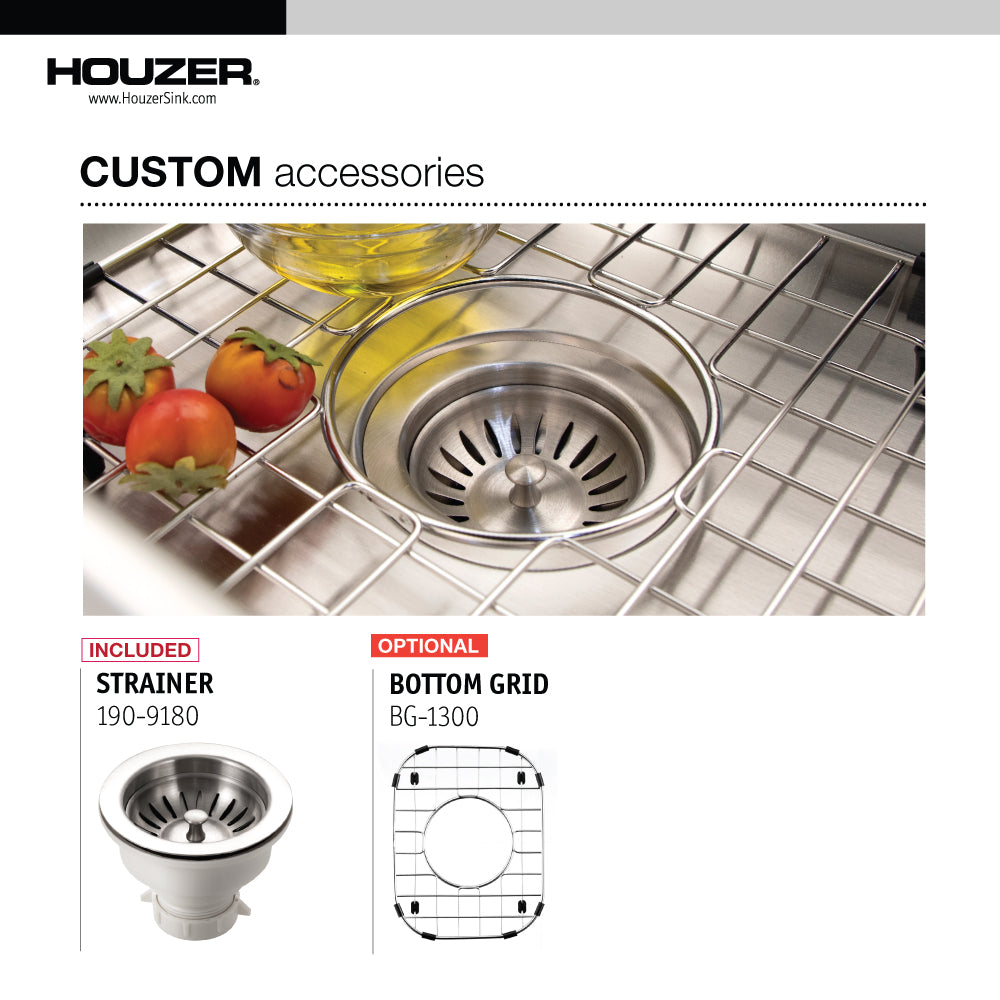 Houzer Club 13 inch Stainless Steel Undermount Small Bar and Prep Sink with Strainer - CS-1307-1
