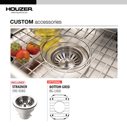 Houzer Club 13 inch Stainless Steel Undermount Small Bar and Prep Sink with Strainer - CS-1307-1