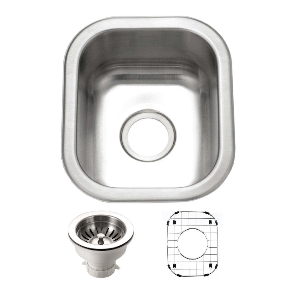 Houzer Club 13 inch Stainless Steel Undermount Small Bar and Prep Sink with Strainer & Bottom Grid - CS-1307-C