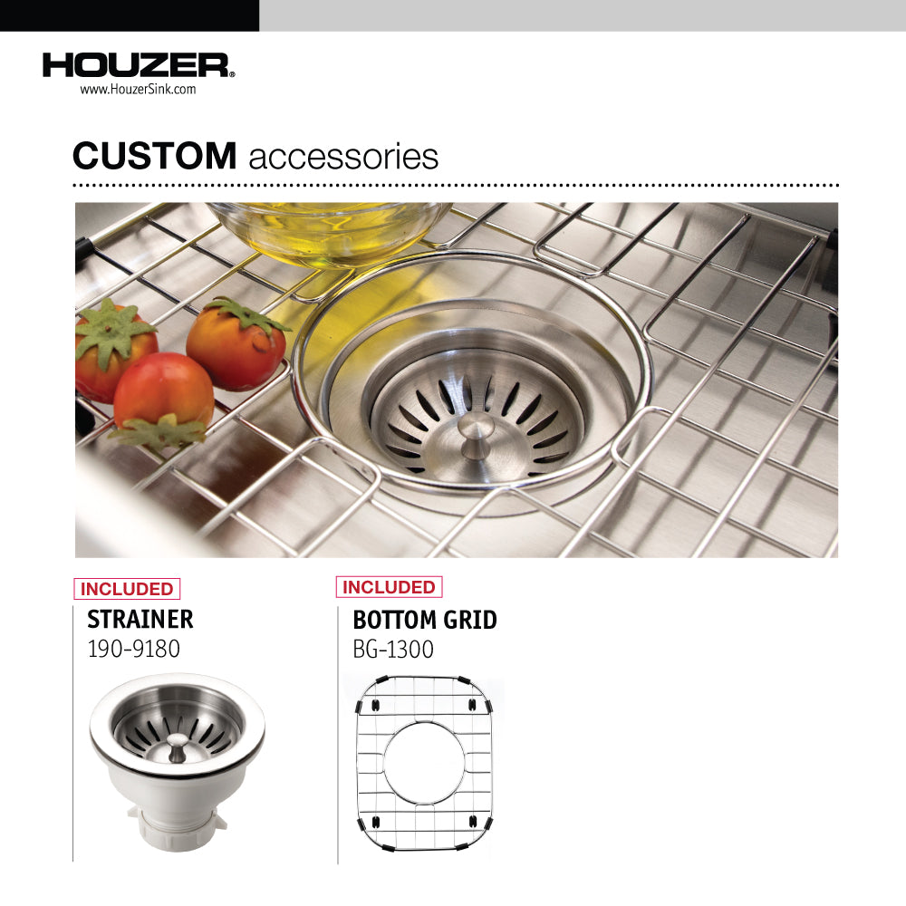 Houzer Club 13 inch Stainless Steel Undermount Small Bar and Prep Sink with Strainer & Bottom Grid - CS-1307-C