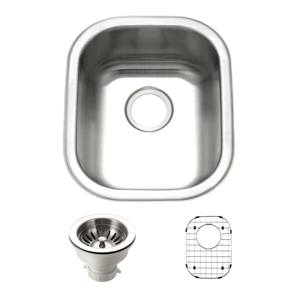 Houzer Club 14 inch Stainless Steel Undermount Medium Bar and Prep Sink with Strainer & Bottom Grid - CS-1407-C