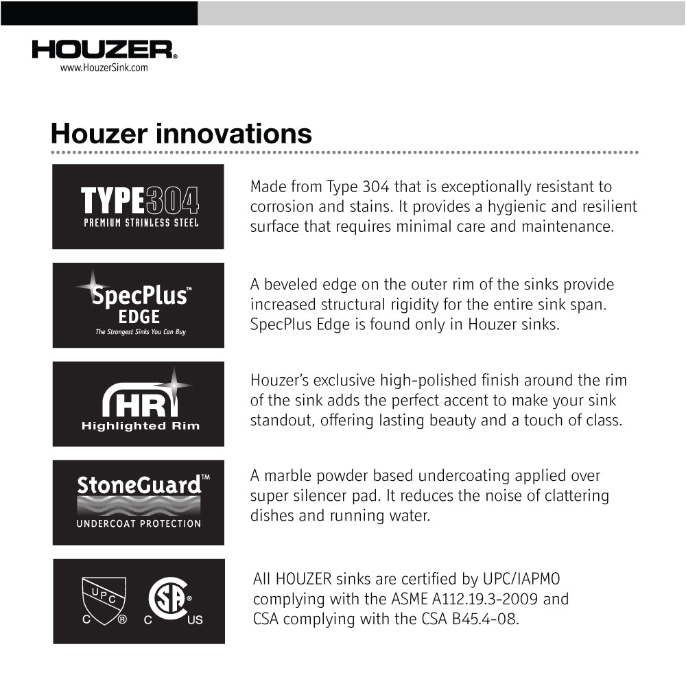 Houzer Club 14 inch Stainless Steel Undermount Medium Bar and Prep Sink with Strainer & Bottom Grid - CS-1407-C