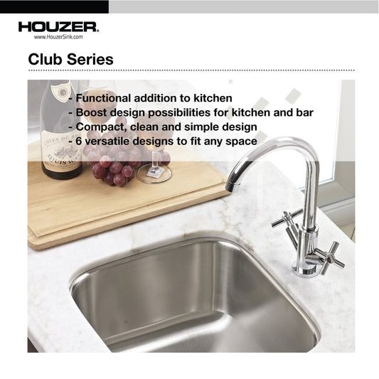 Houzer Club 14 inch Stainless Steel Undermount Medium Bar and Prep Sink with Strainer & Bottom Grid - CS-1407-C