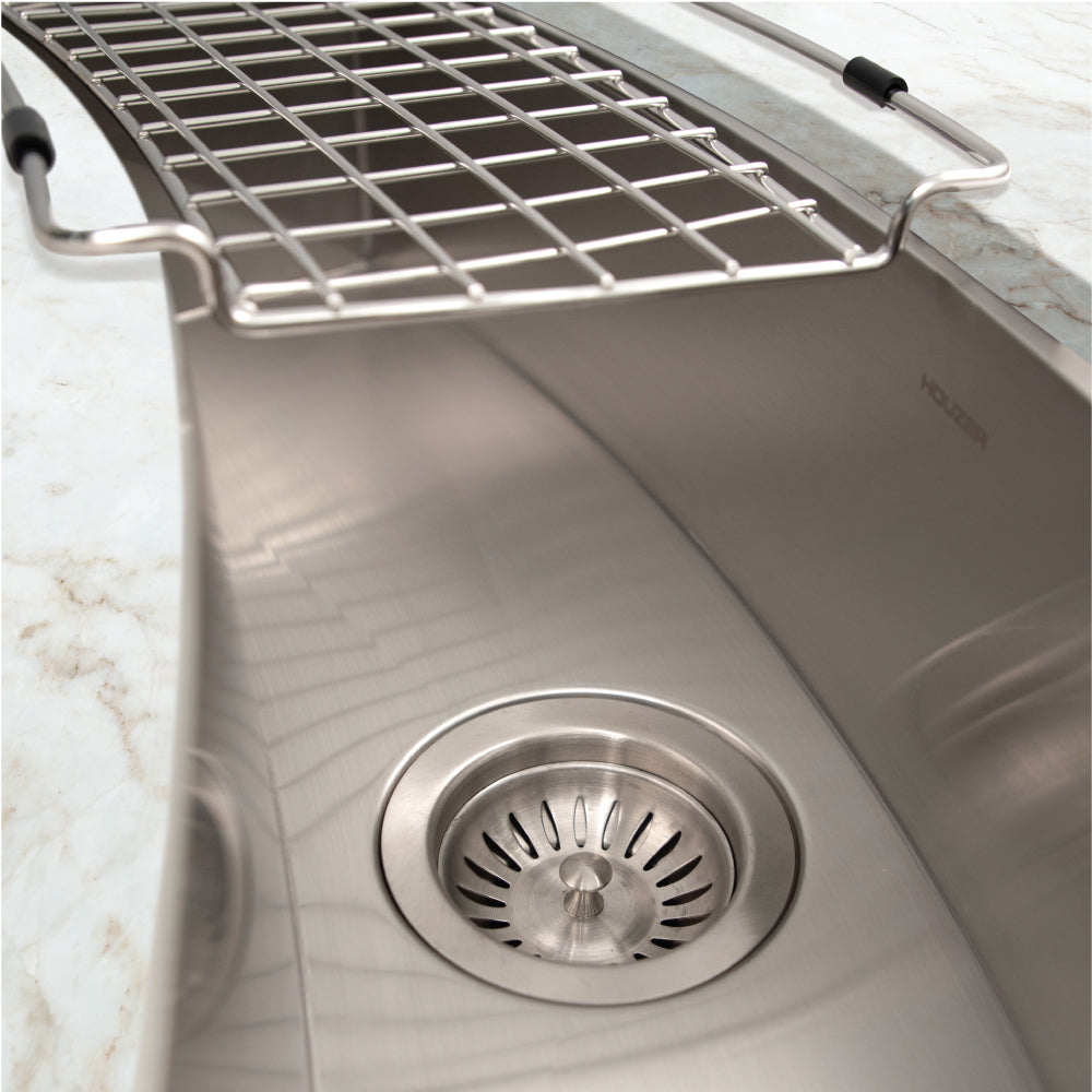 Houzer Contempo Trough 33 inch Stainless Steel Undermount Single Curved Bowl Bar Sink with Strainer & Grid - CTC-3312