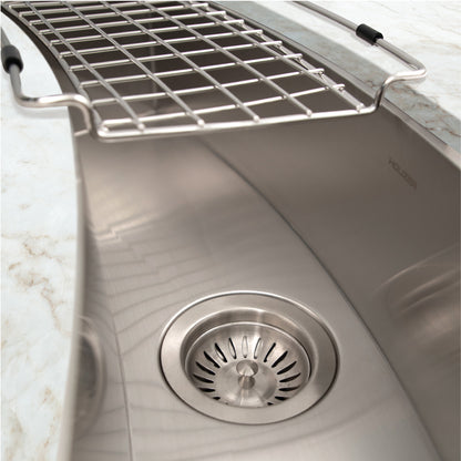 Houzer Contempo Trough 33 inch Stainless Steel Undermount Single Curved Bowl Bar Sink with Strainer & Grid - CTC-3312