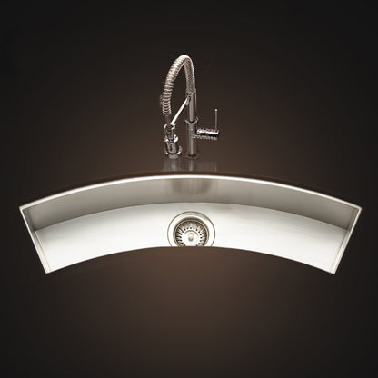 Houzer Contempo Trough 33 inch Stainless Steel Undermount Single Curved Bowl Bar Sink with Strainer & Grid - CTC-3312