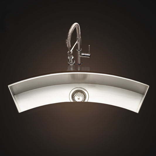 Houzer Contempo Trough 33 inch Stainless Steel Undermount Single Curved Bowl Bar Sink with Strainer & Grid - CTC-3312