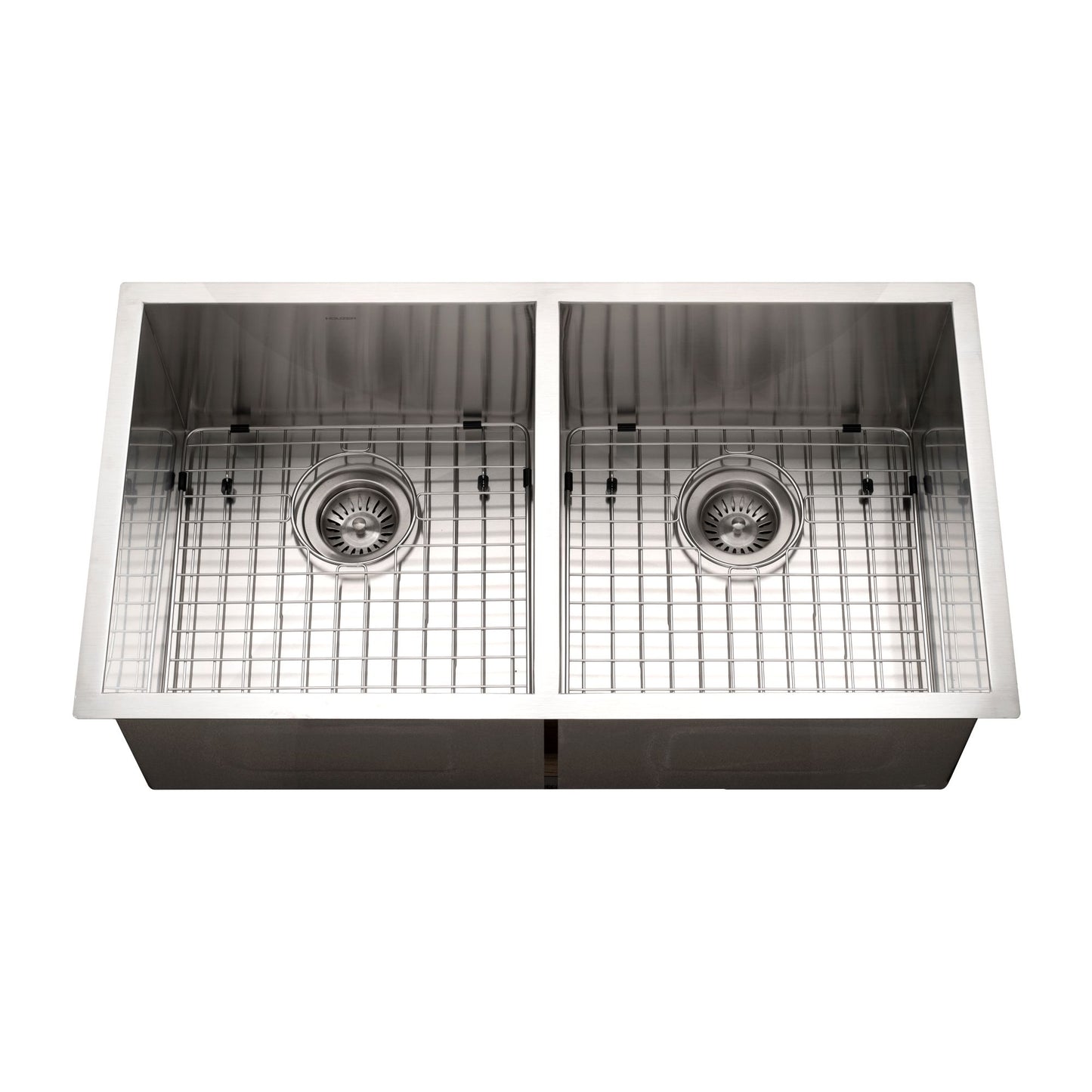 Houzer Contempo 33 inch Stainless Steel Undermount 50/50 Double Bowl Kitchen Sink with Strainers & Grids - CTD-3350