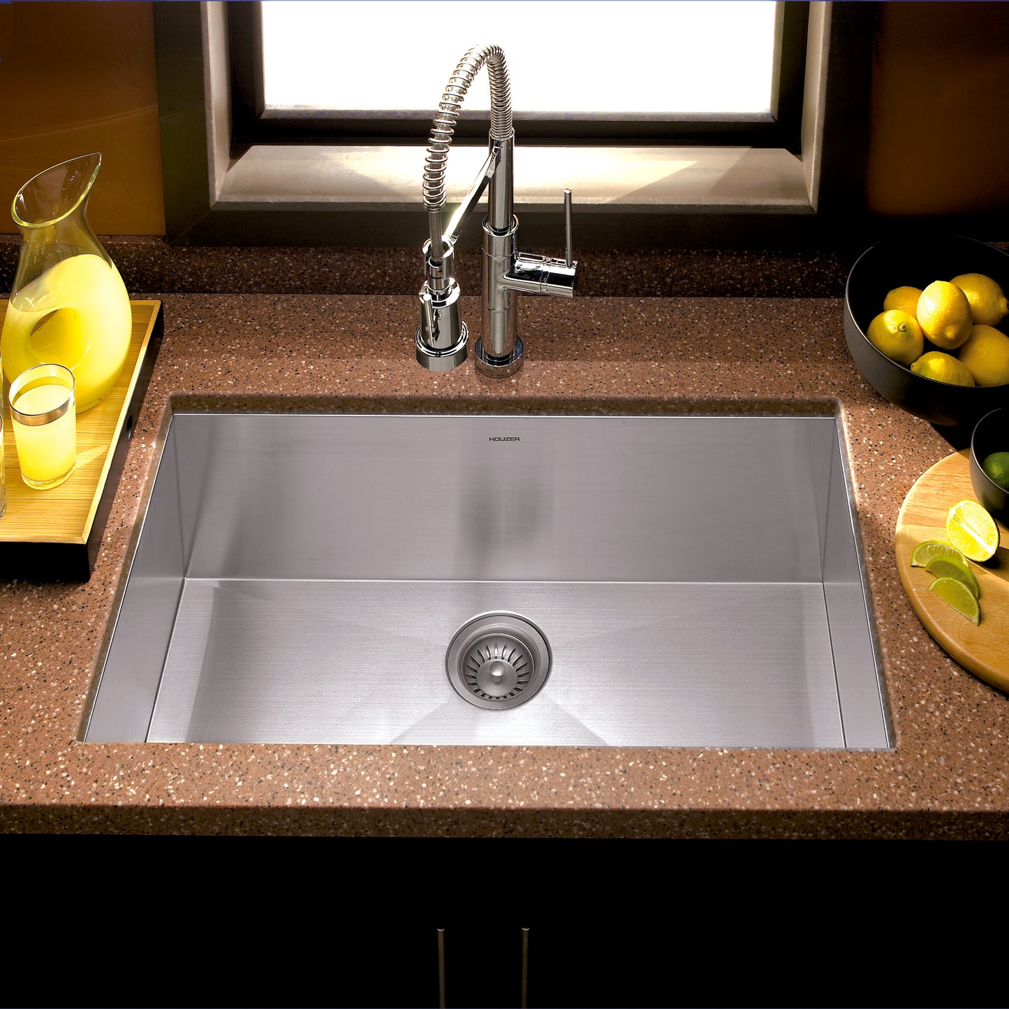 Houzer Contempo  32 inch Stainless Steel Undermount Single Bowl Kitchen Sink with Strainer & Grid - CTG-3200