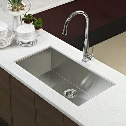 Houzer Contempo  32 inch Stainless Steel Undermount Single Bowl Kitchen Sink with Strainer & Grid - CTG-3200