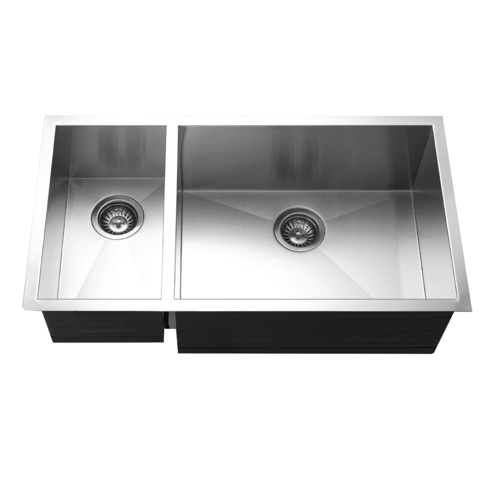Houzer Contempo 33 inch Stainless Steel Undermount 70/30 Double Left Prep Bowl Kitchen Sink with Strainers & Grids - CTO-3370SL