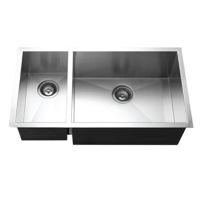 Houzer Contempo 33 inch Stainless Steel Undermount 70/30 Double Left Prep Bowl Kitchen Sink with Strainers & Grids - CTO-3370SL