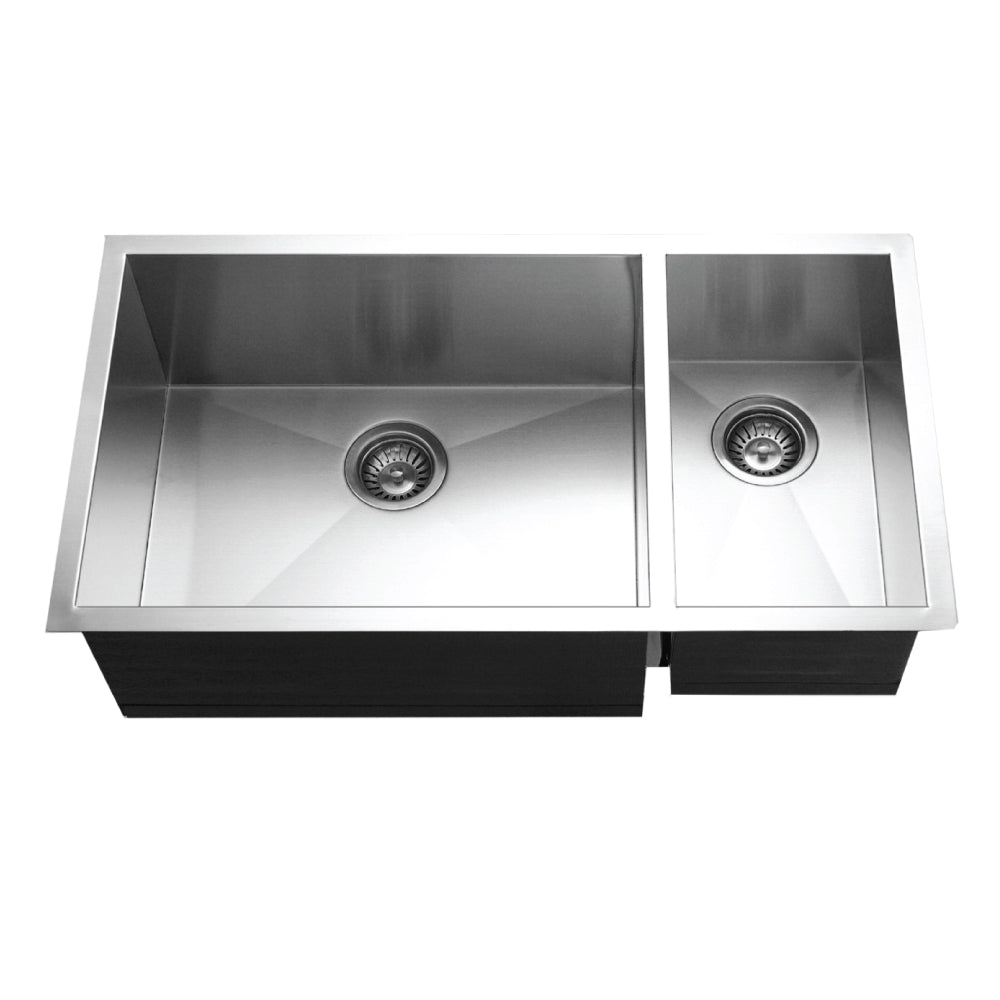 Houzer Contempo 33 inch Stainless Steel Undermount 70/30 Double Right Prep Bowl Kitchen Sink with Strainers & Grids - CTO-3370SR
