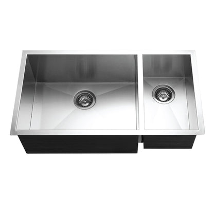 Houzer Contempo 33 inch Stainless Steel Undermount 70/30 Double Right Prep Bowl Kitchen Sink with Strainers & Grids - CTO-3370SR