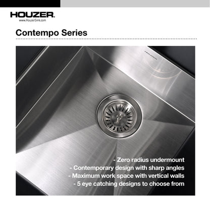 Houzer Contempo 33 inch Stainless Steel Undermount 70/30 Double Right Prep Bowl Kitchen Sink with Strainers & Grids - CTO-3370SR