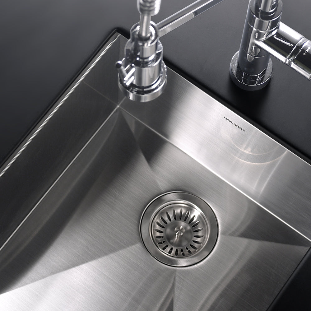 Houzer Contempo 17 inch Stainless Steel Undermount Single Bowl Bar Sink with Strainer & Grid - CTR-1700