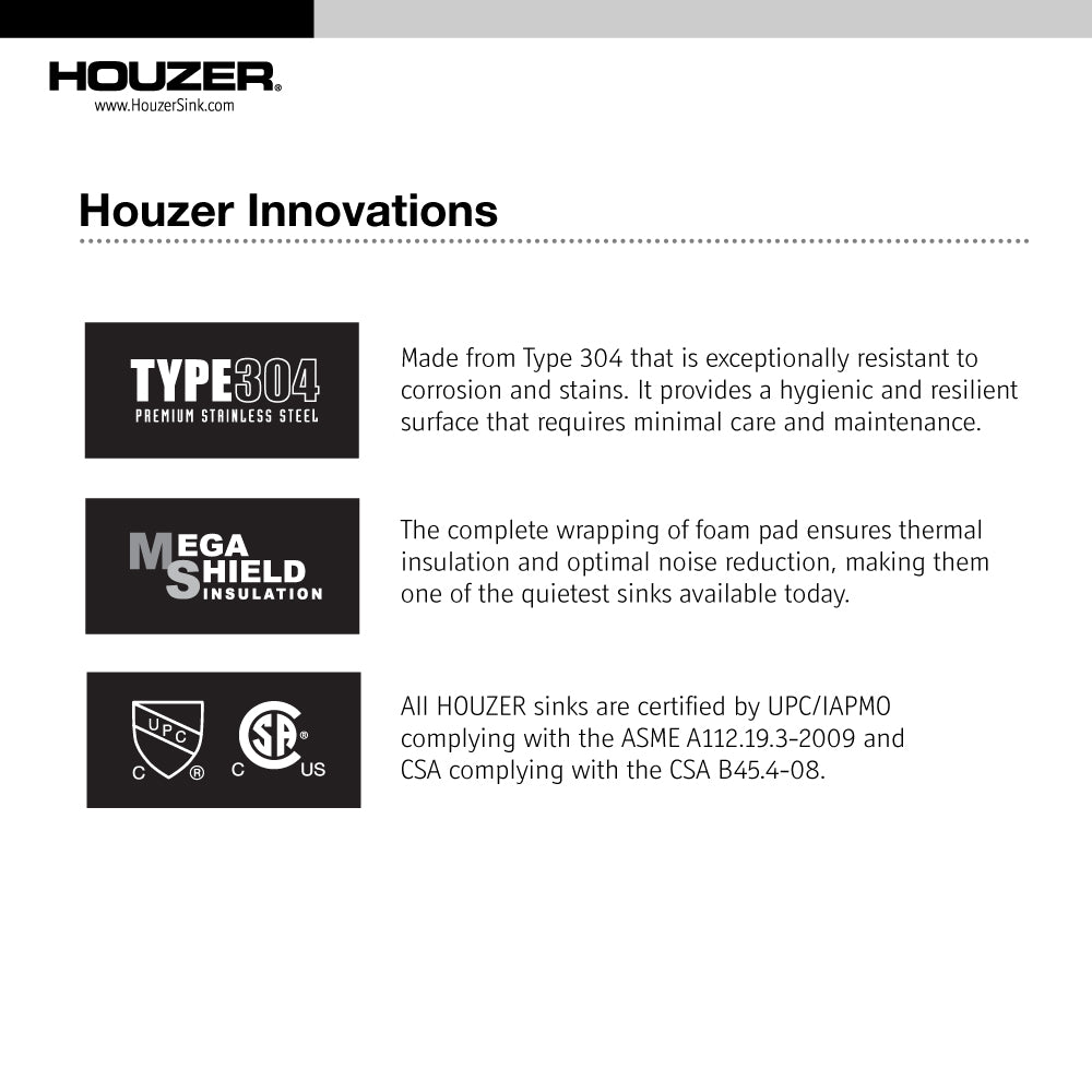 Houzer Contempo 23 inch Undermount Single Bowl Stainless Steel Kitchen Sink with Strainer & Grid, CTS-2300