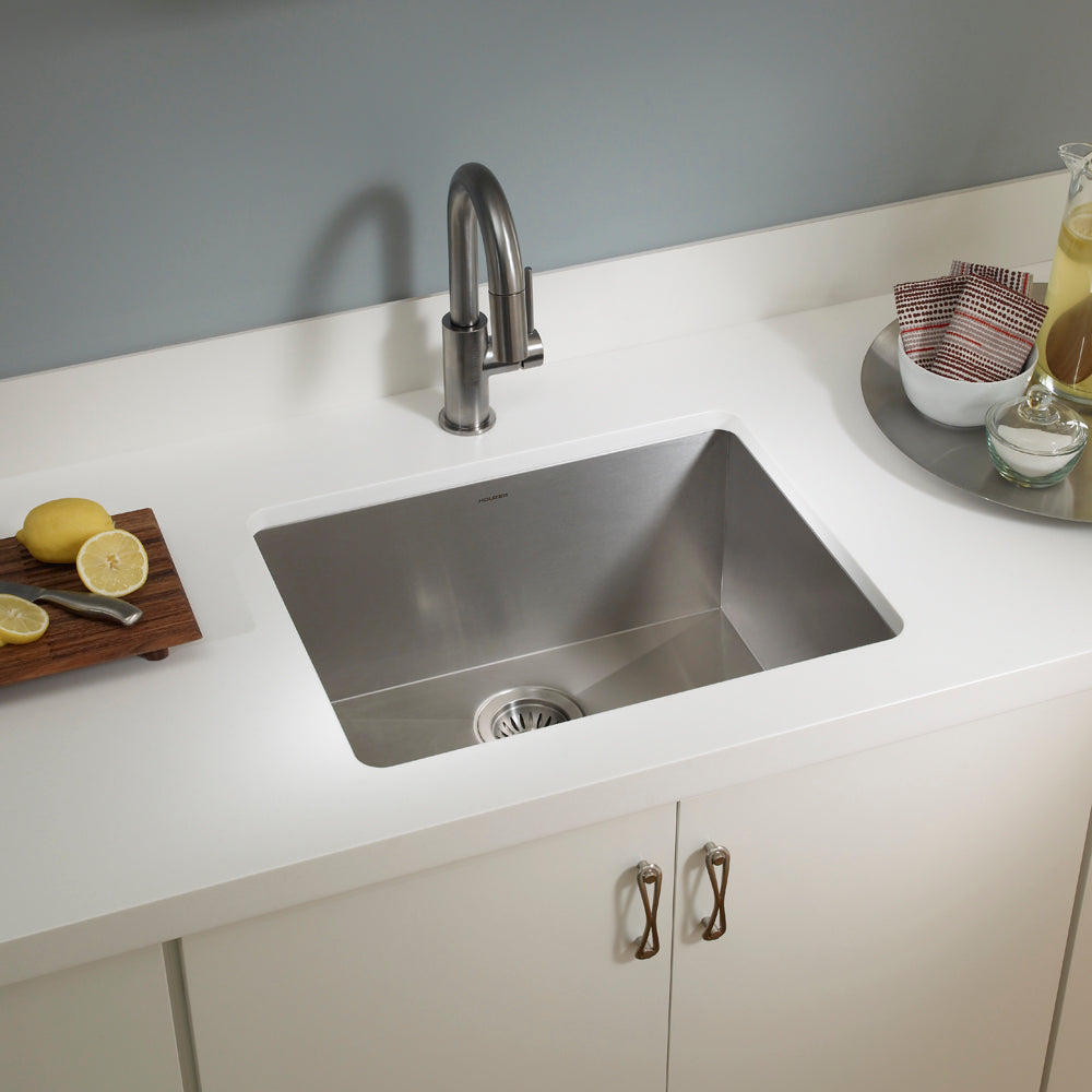 Houzer Contempo 23 inch Undermount Single Bowl Stainless Steel Kitchen Sink with Strainer & Grid, CTS-2300