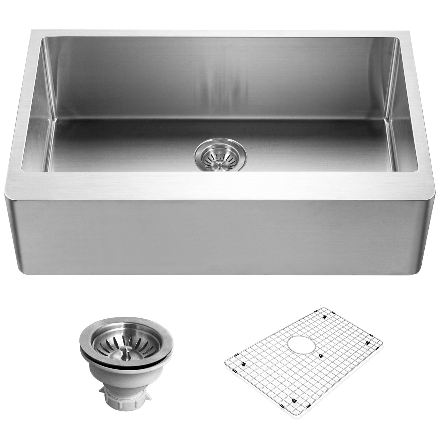 Houzer Epicure 33 inch Stainless Steel Apron Front Single Bowl Kitchen Sink with Strainer & Grid - ENG-3320