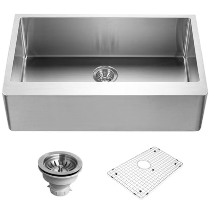 Houzer Epicure 33 inch Stainless Steel Apron Front Single Bowl Kitchen Sink with Strainer & Grid - ENG-3320