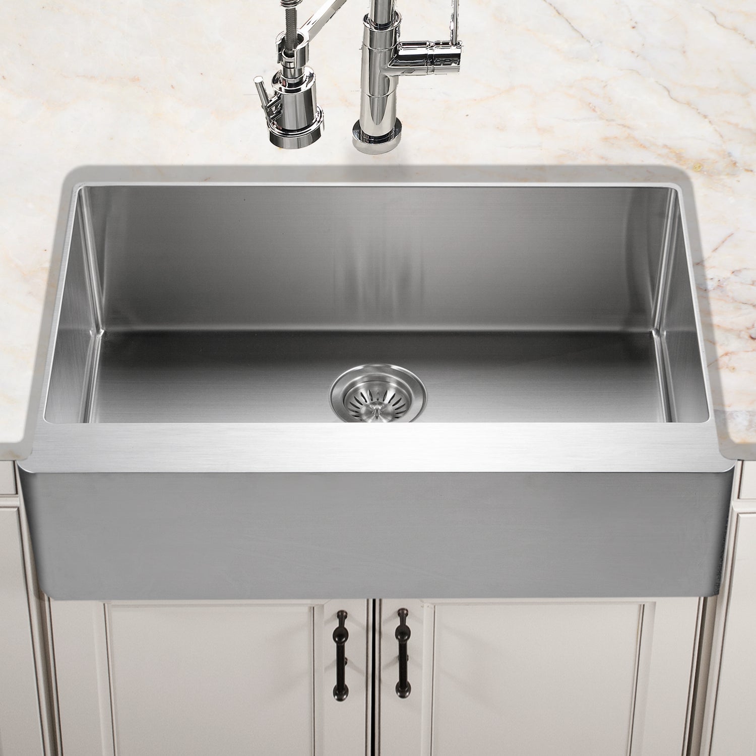 Houzer Epicure 33 inch Stainless Steel Apron Front Single Bowl Kitchen Sink with Strainer & Grid - ENG-3320