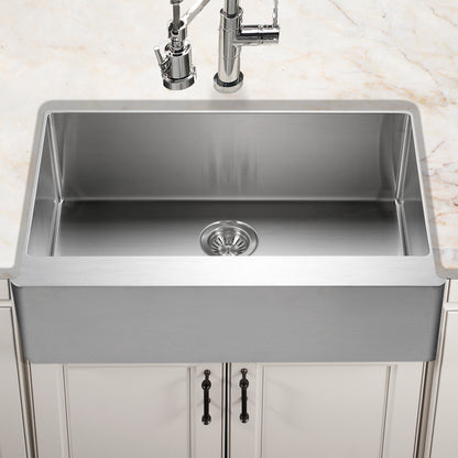Houzer Epicure 33 inch Stainless Steel Apron Front Single Bowl Kitchen Sink with Strainer & Grid - ENG-3320