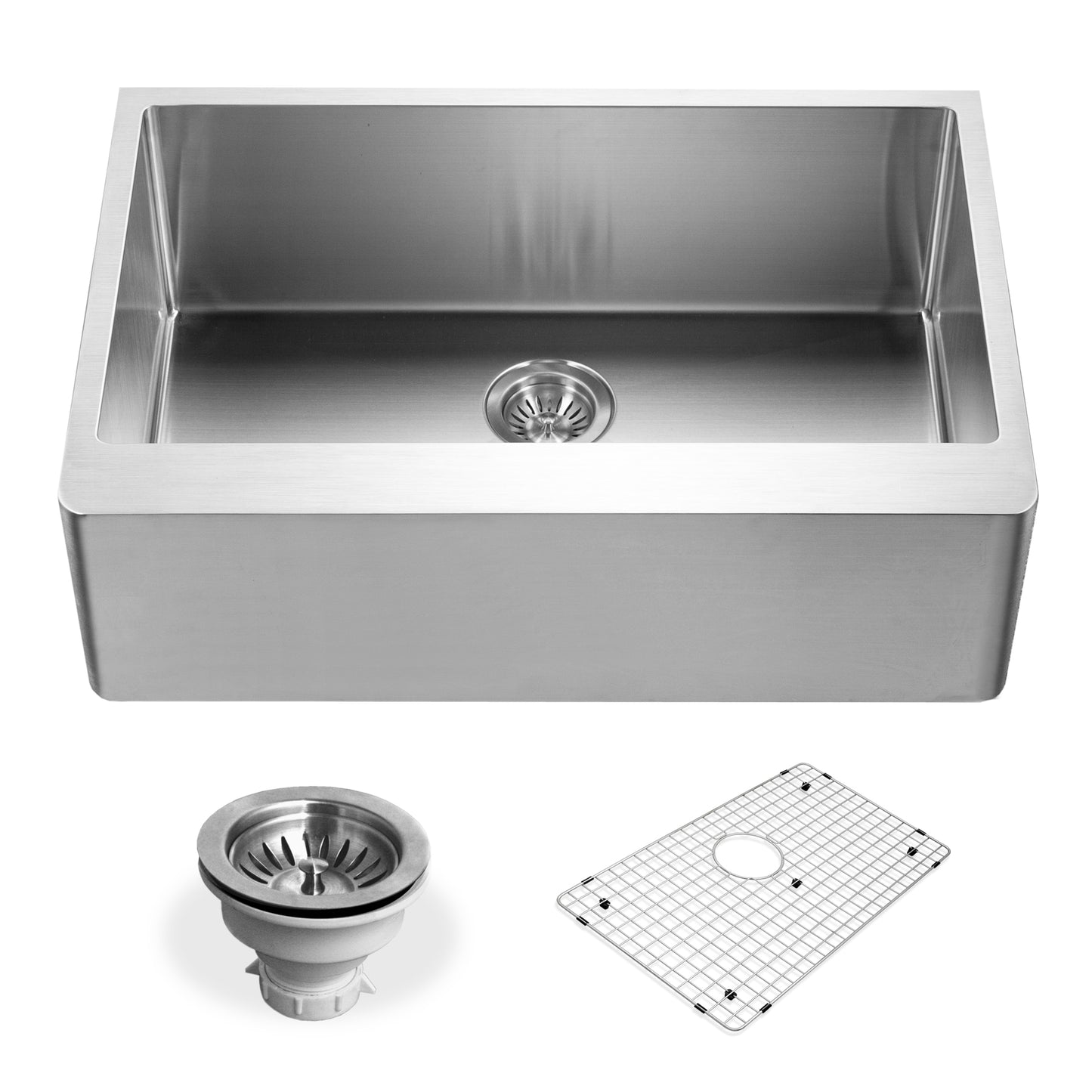 Houzer Epicure 30 inch Apron Front Farmhouse Single Bowl Kitchen Sink with Strainer & Grid - ENS-3020