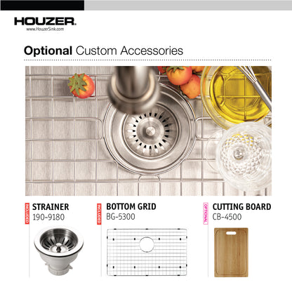 Houzer Epicure 30 inch Apron Front Farmhouse Single Bowl Kitchen Sink with Strainer & Grid - ENS-3020